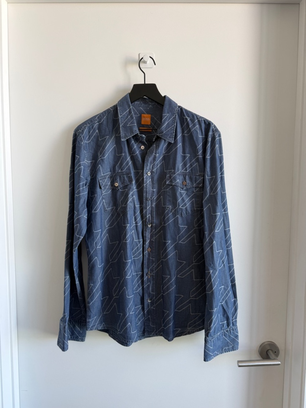 Hugo Boss Men's Navy Blue Geometric Button-Down Shirt